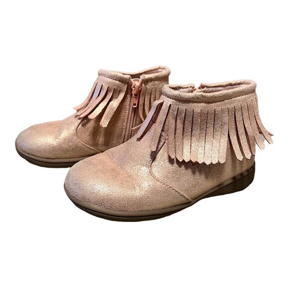 Carter's Fringe Ankle Boots Size 11 Rose Gold Metallic Boho Whimsy Western Play - Picture 3 of 6